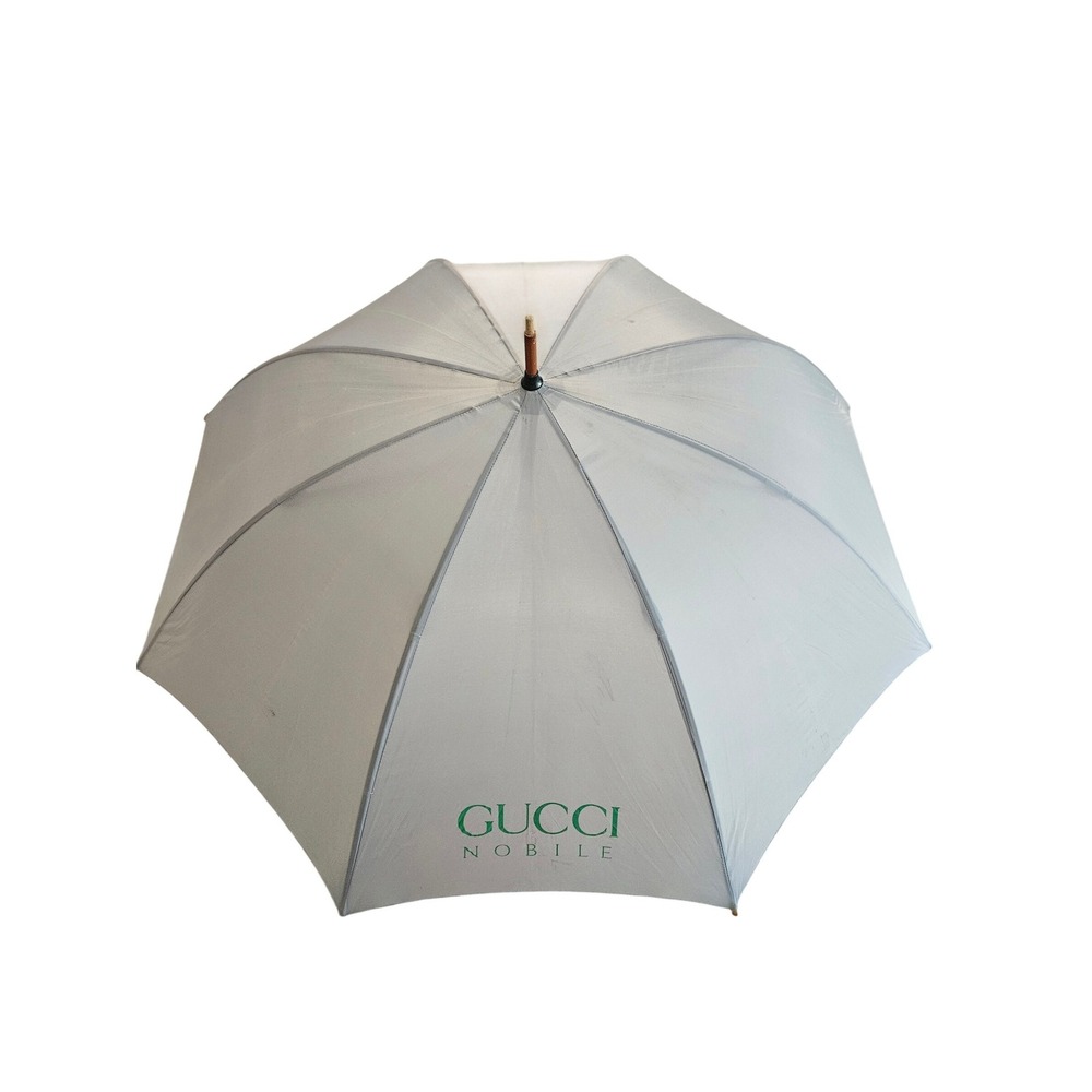 Gucci Nobile Vintage Umbrella Grey Wood Handle Made in Italy Designer Rare VTG
